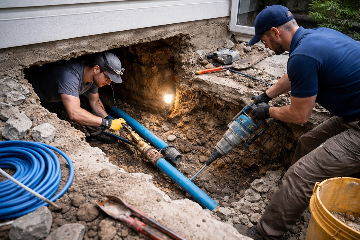 plumbing installation under concrete slab