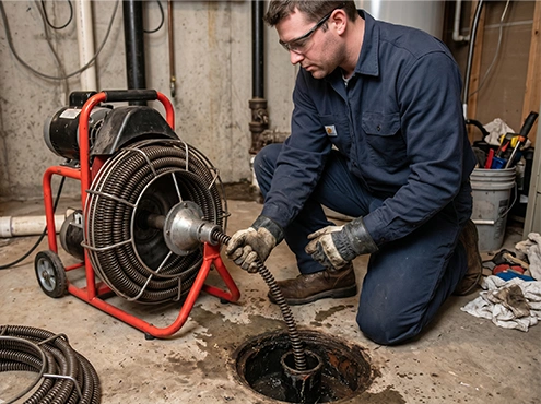 Drain snaking and powerwash