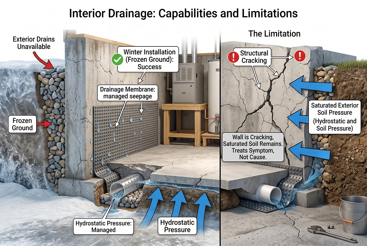 interior vs exterior french drain
