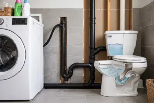 Washing machine and toilet connected to a shared drainage system